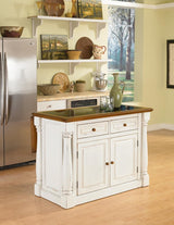 Monarch White Kitchen Island with Distressed Oak Top, Black Granite Top Inset, Hardwood