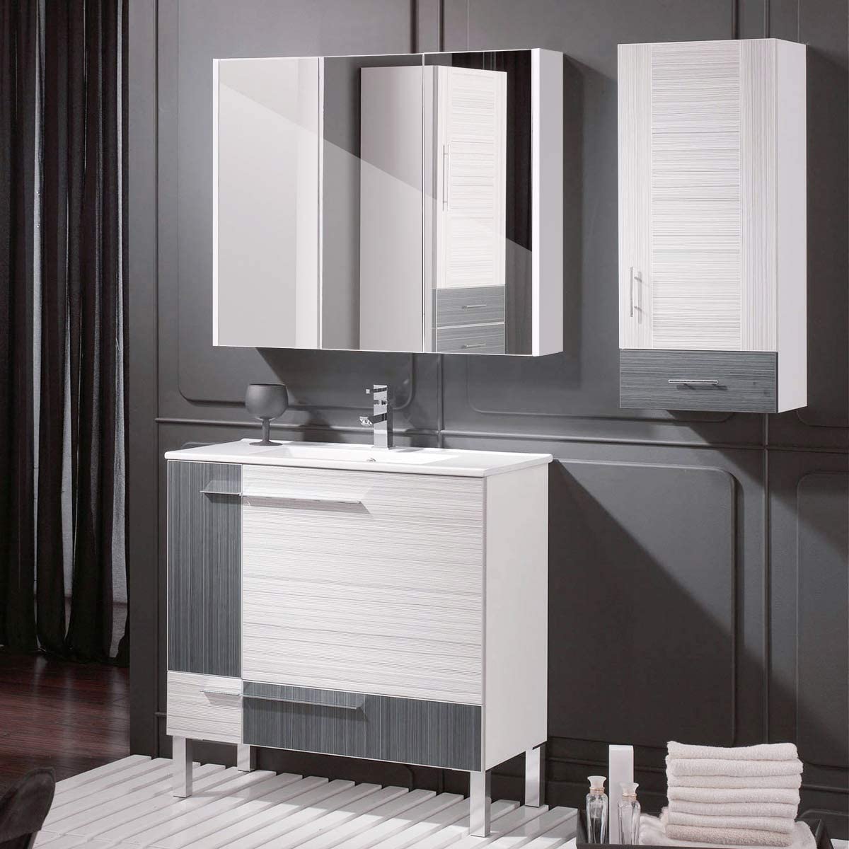 Bathroom Medicine Cabinet, Wall Mounted Cabinet with Triple Mirror Door