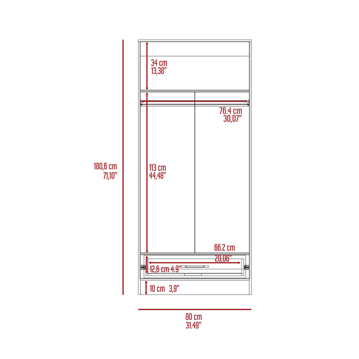 Armoire Wardrobe 2 Doors and 1 Drawer, Clothes Cabinet with Storage