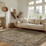 Area Rug 5x7 Machine Washable Vintage Distressed Print Ultra-Thin Chenille Bedroom