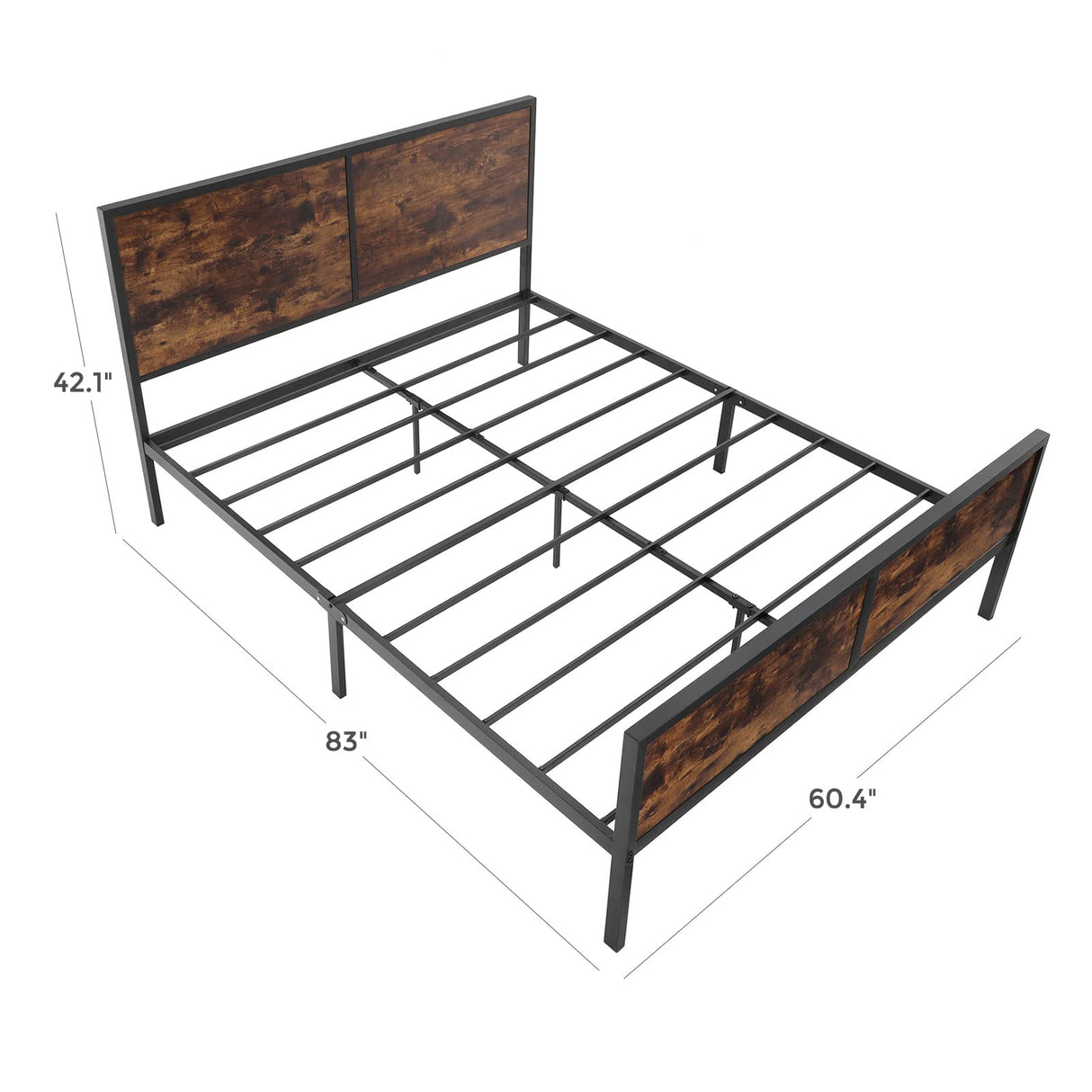 Queen Size Metal Bed Frame with Headboard, Footboard, No Box Spring Needed, Platform Bed,