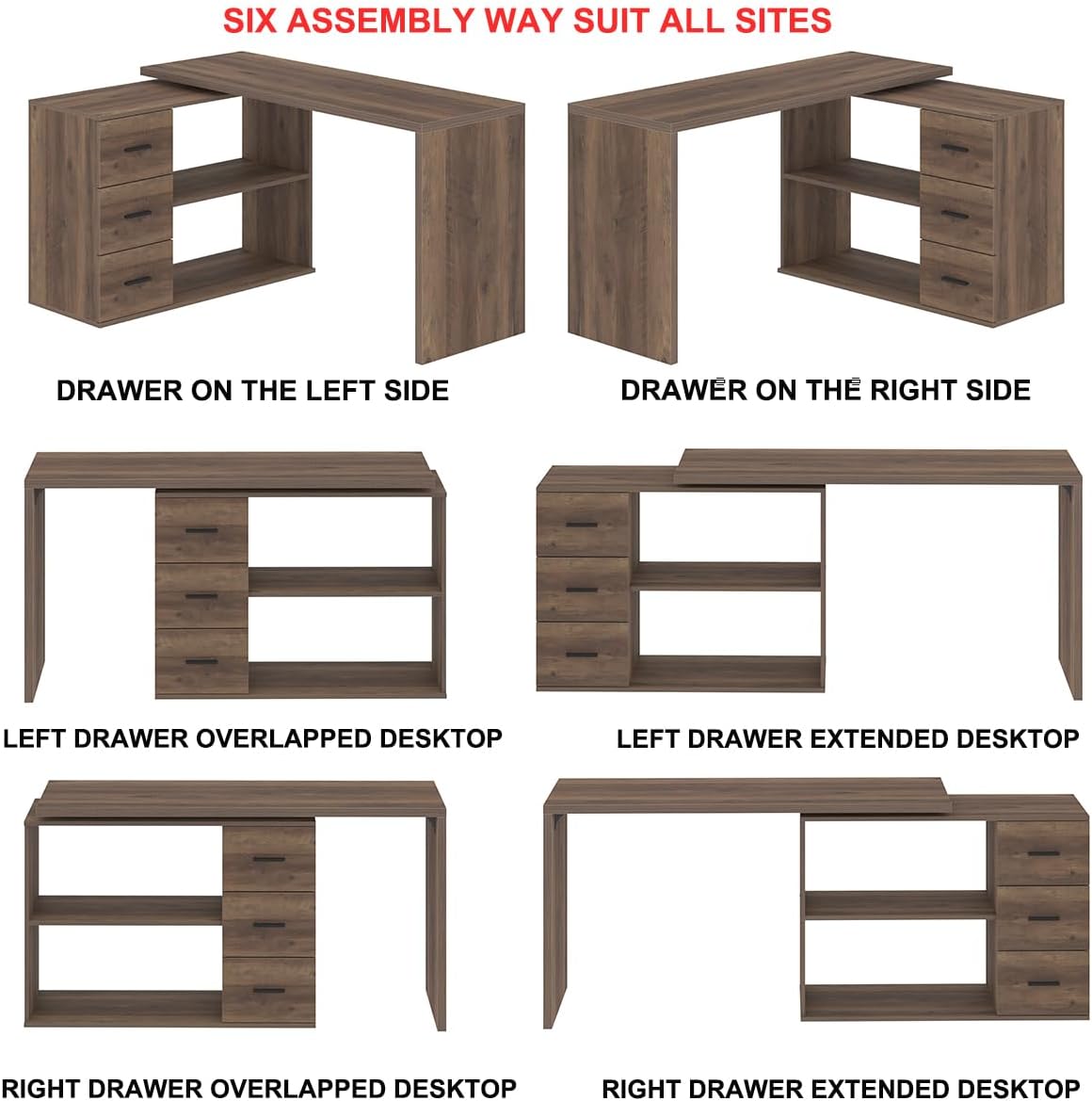 L Shaped Desk with Storage Cabinet, Wood L Shape Desk with Drawers Shelf