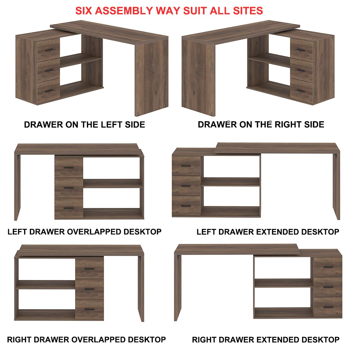 L Shaped Desk with Storage Cabinet, Wood L Shape Desk with Drawers Shelf