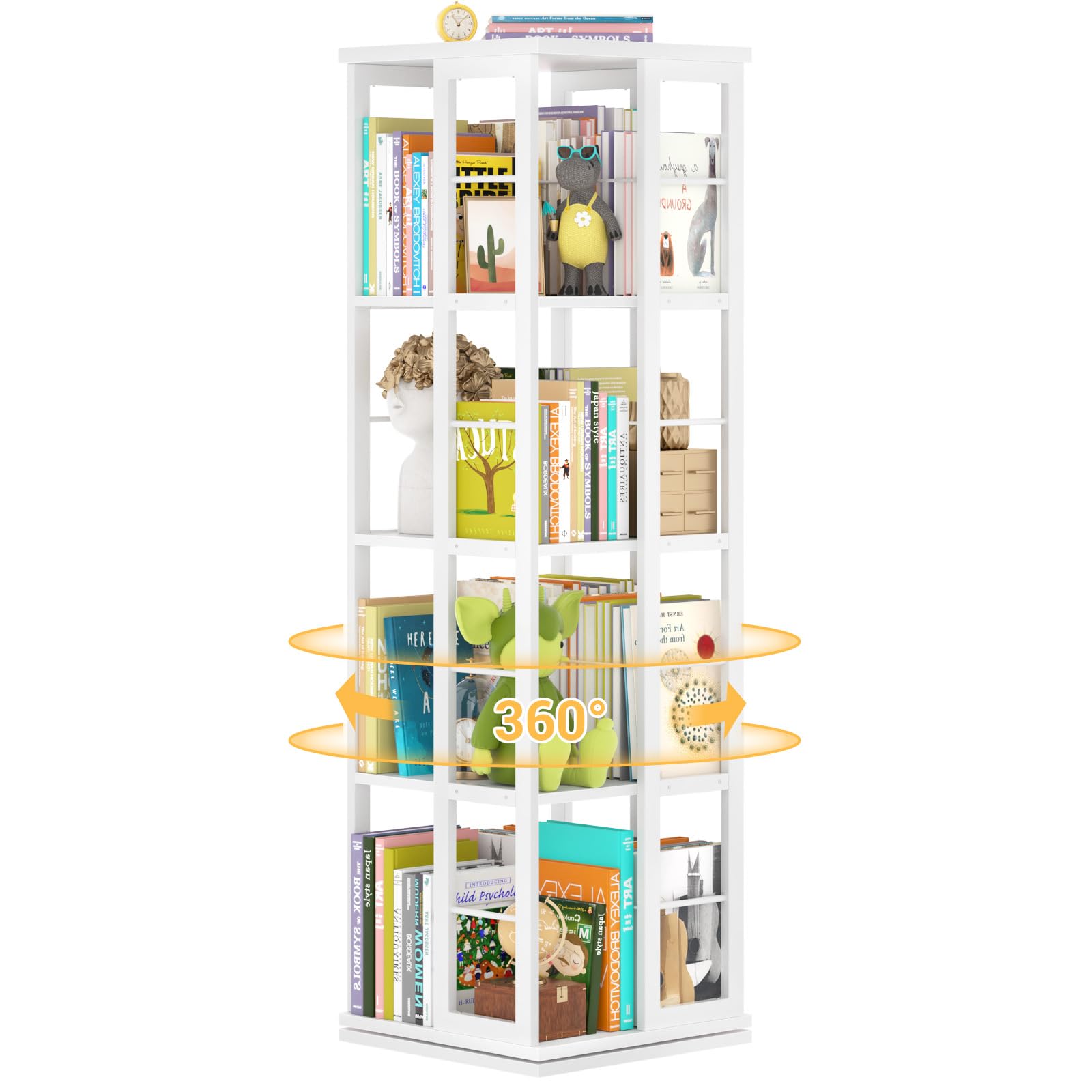Bookshelf, Corner Bookshelf, 360 Display Wood Spinning Bookshelf, Floor Standing