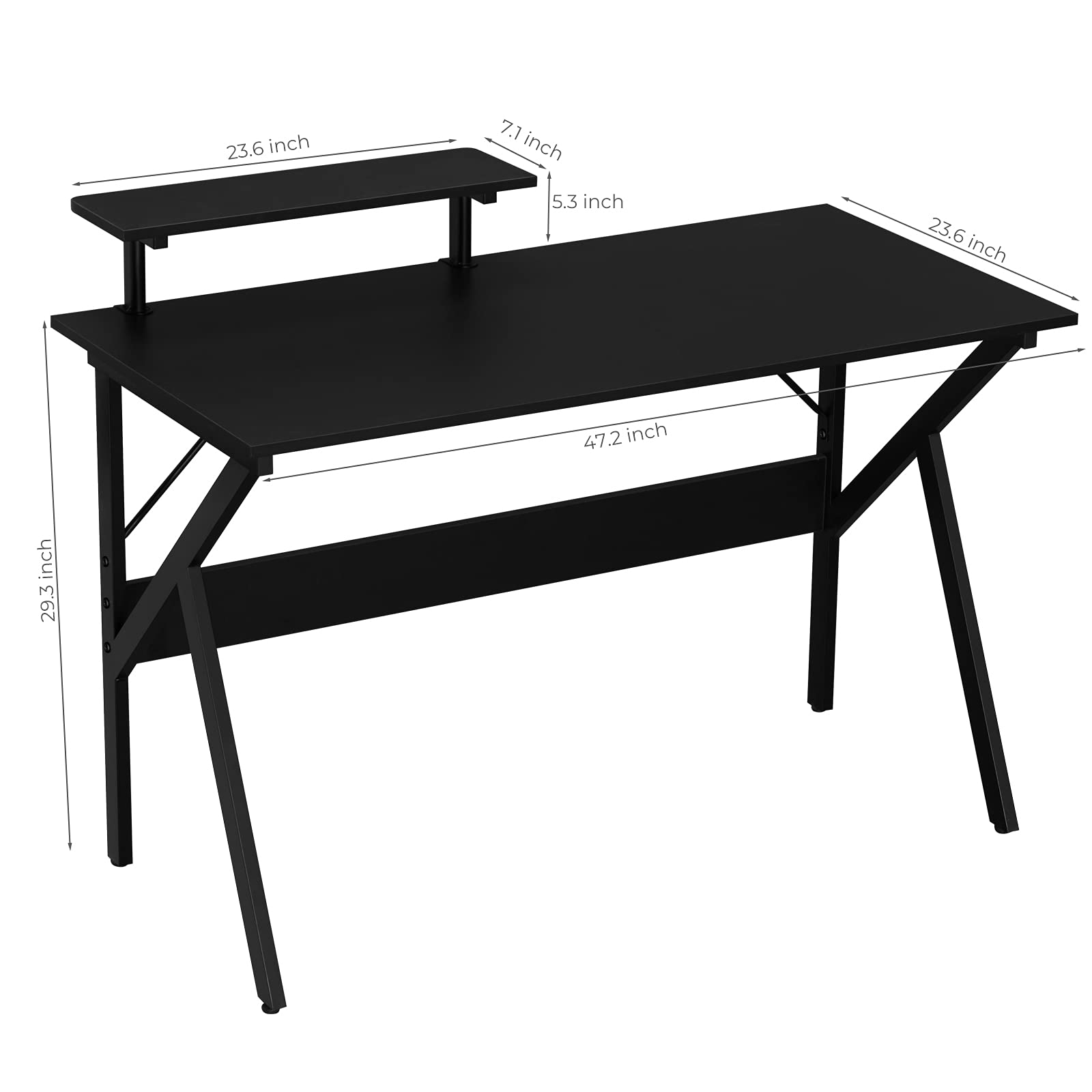 Home Office Desk with Monitor Shelf Computer Gaming Desk 47 inch Writing Study Table