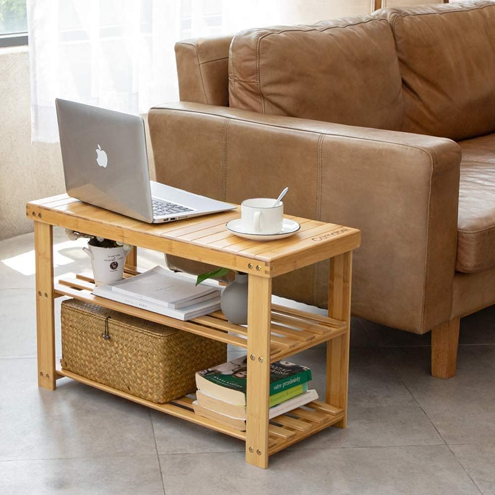 Wood Shoe Rack Bamboo Shoe Rack for Entryway Bench