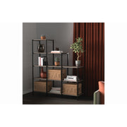 Ladder Step Bookcase, 5 Tier, 7 Shelves, Display Shelf for Living Room or Office, Industrial Black Metal and Wood, Weathered Gray
