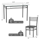 5-Piece Dining Table Set for 4, Modern 3/8'' Tempered Glass Kitchen Room Table