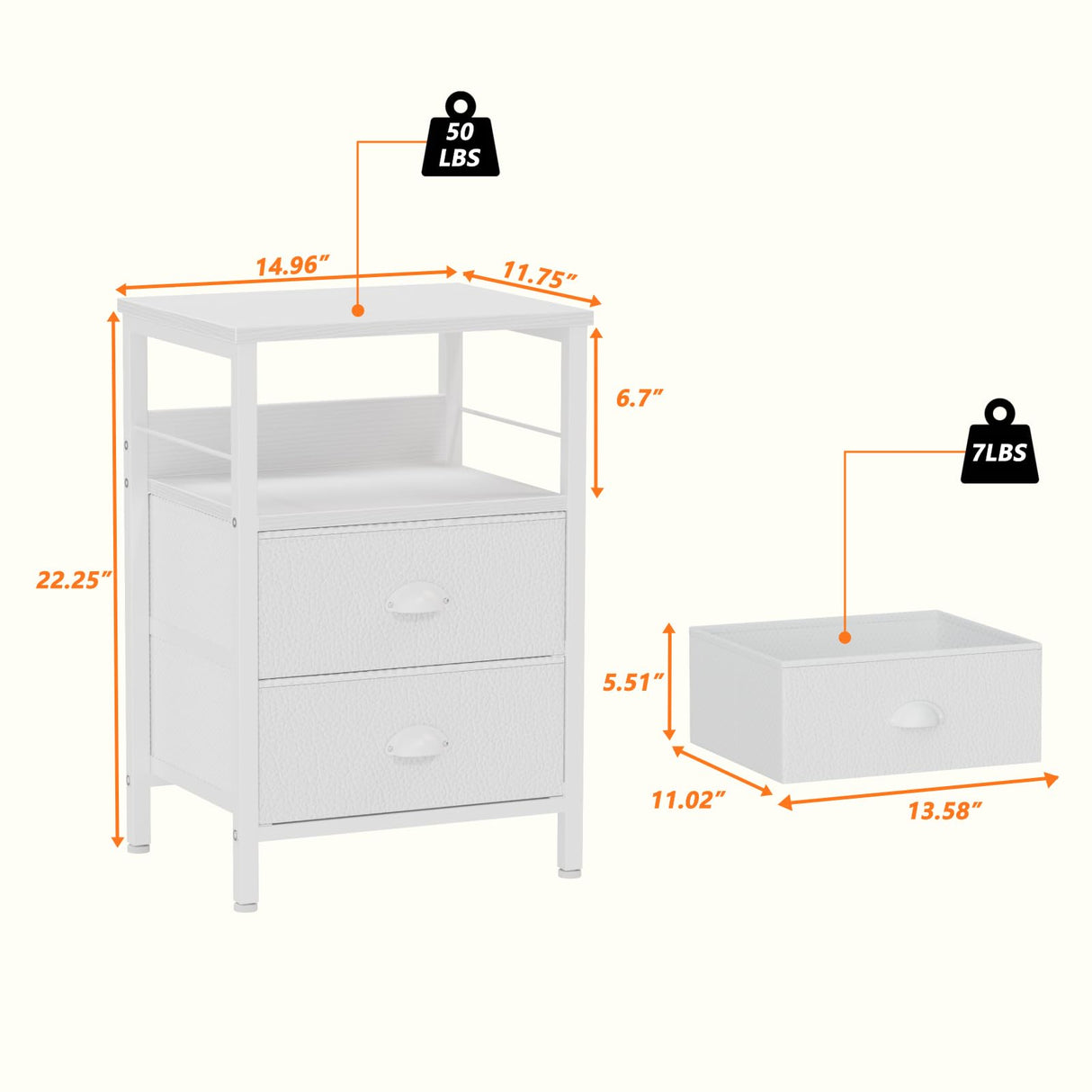 Nightstands Set 2, End Table with 2 Fabric Drawers, Bedside Table