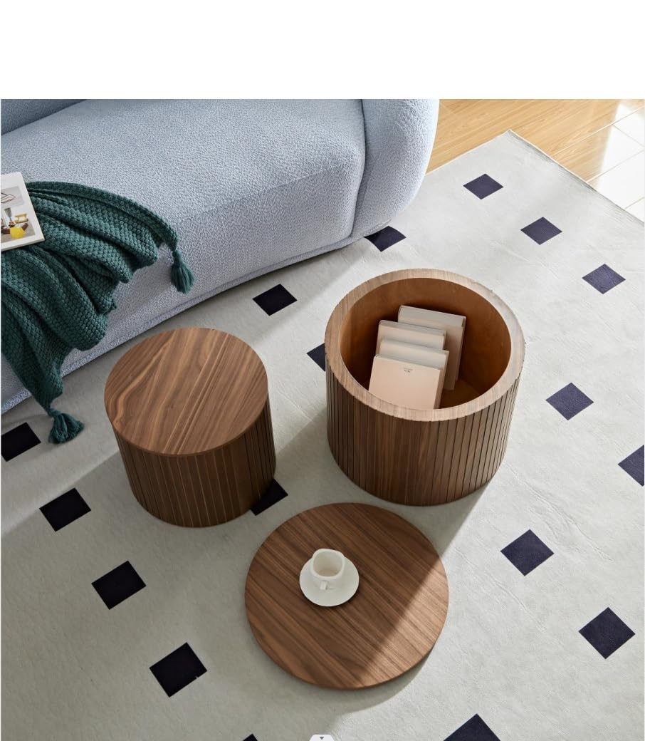 Nesting Coffee Table Set of 2,Modern Round Wooden Coffee Tables