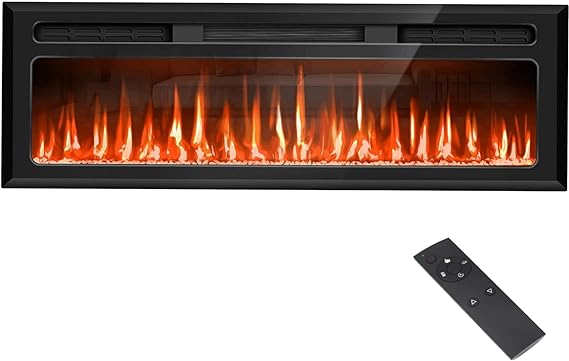 60" Mirrored Electric Fireplace Wall Mounted and Recessed