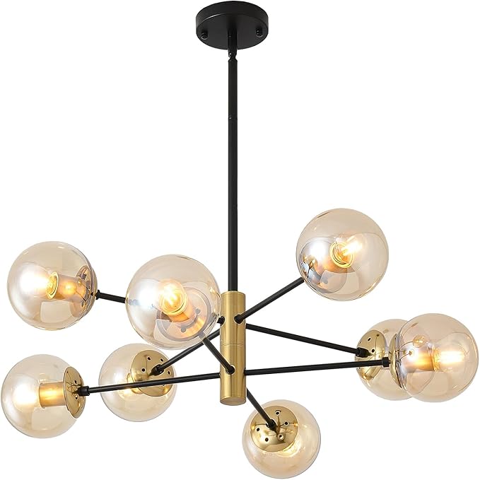6-Lights Amber Glass Globe Chandelier, Recessed Sputnik Chandelier