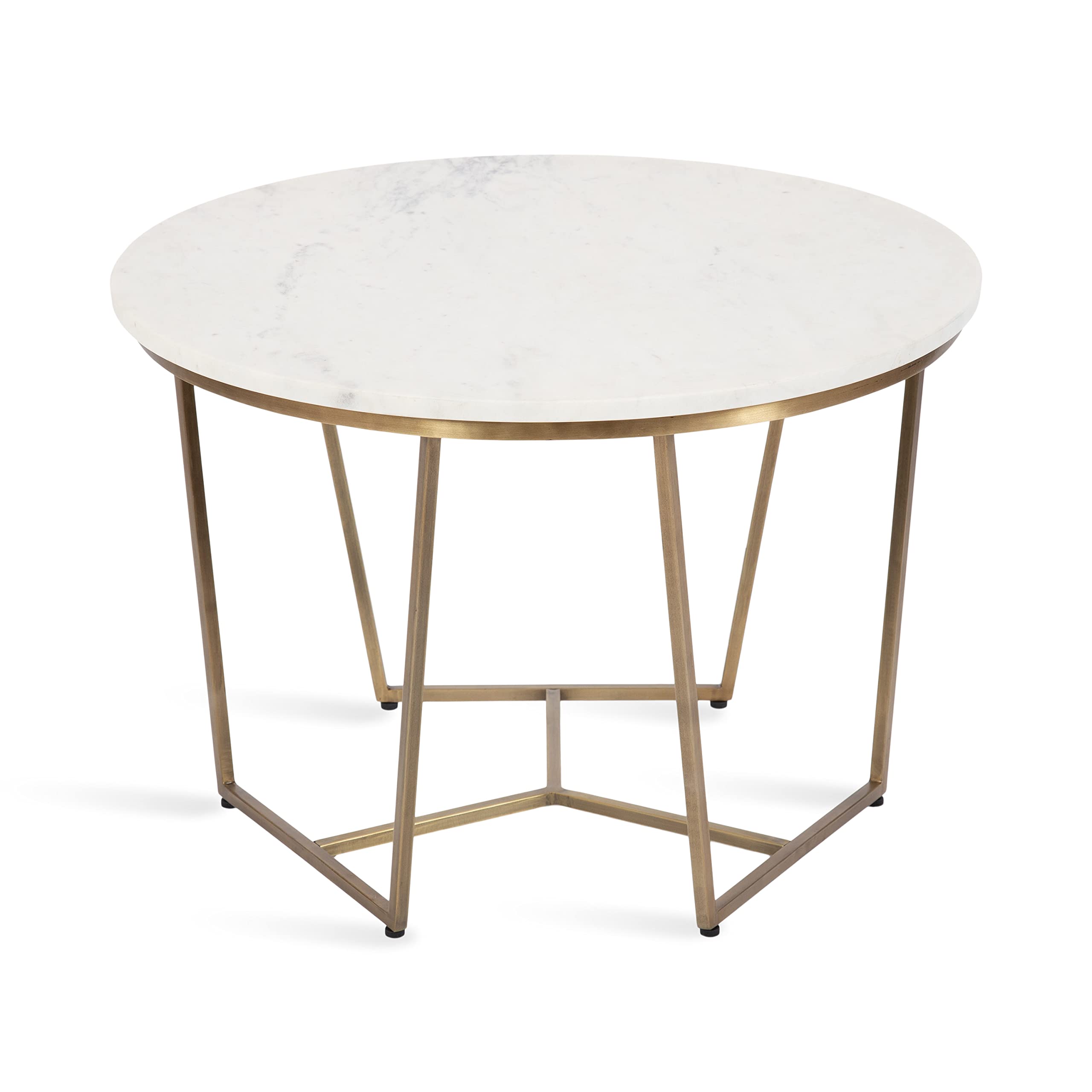 Solvay Modern Glam Round Coffee Table, 26 x 26 x 18, White Marble and Brass