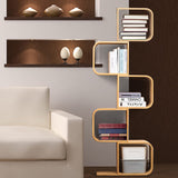 5-Tier S-Shaped Geometric Modern Bamboo Bookshelf, Large Capacity Creative Display Curved Rack Free