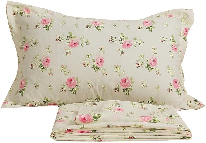 Floral Sheets for Queen Size Bed Cotton Pink Rose Bed Shees Shabby & Chic Bedding