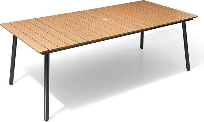 Outdoor Dining Table, 70inch Patio Dining Table with Wooden-Like Top
