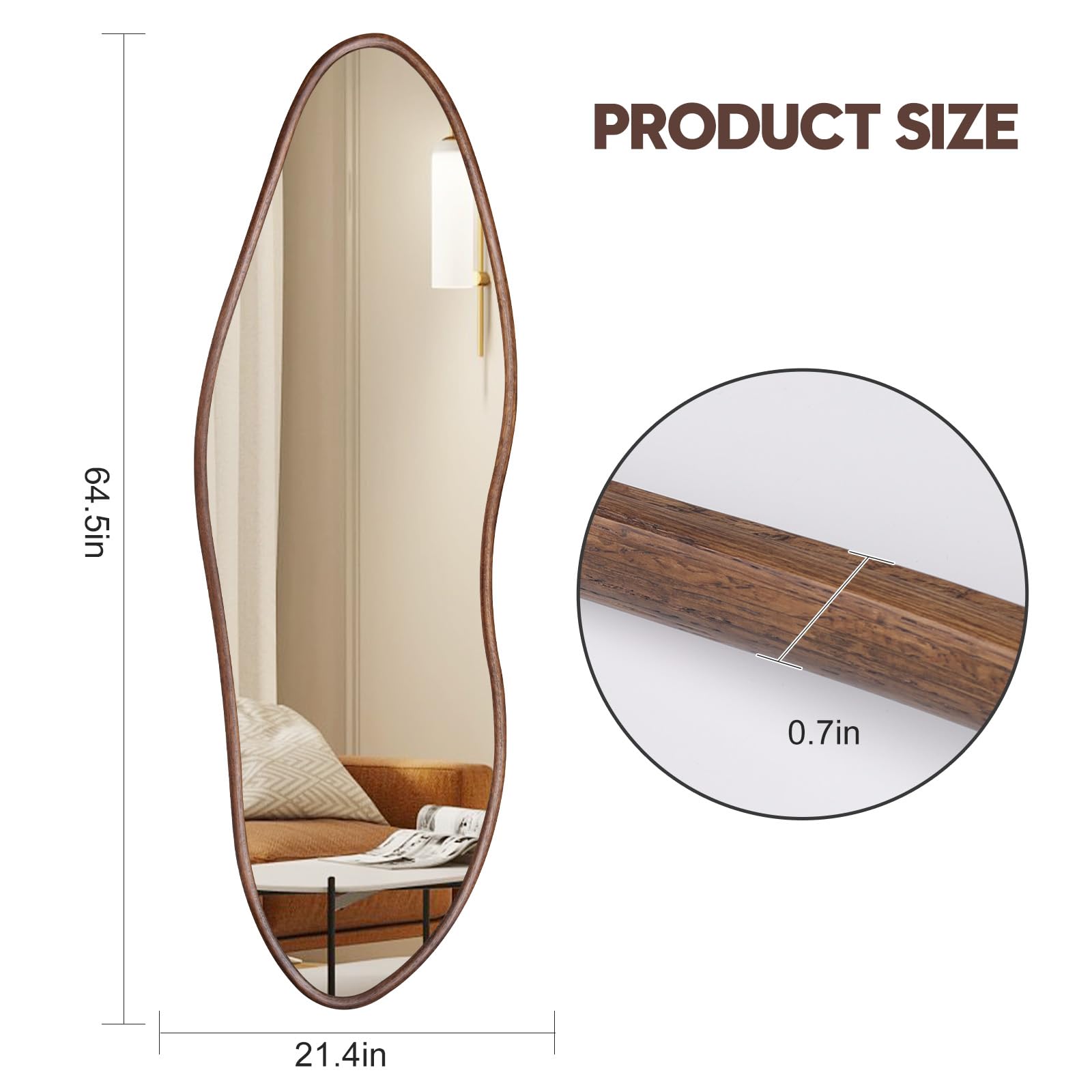 Cloud-Shaped Full Length Floor Mirror 64"x21" - Black Walnut Oak Frame