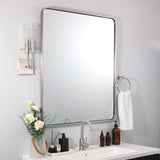 ANDY STAR Brushed Nickel Bathroom Mirror, 24x36’’ Rounded Rectangle Mirror Modern Silver Vanity Mirror SUS304 Metal Tube Frame(Rustproof) 1’’ Deep Wall Mounted Vertically/Horizontally