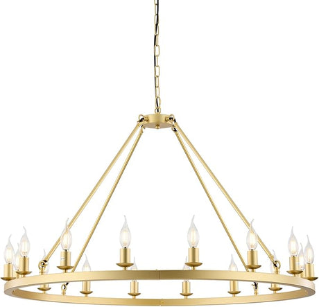 Modern Metal Chromed Chandelier,24-Light 53 inch Luxury Sand Gold Wagon Wheel