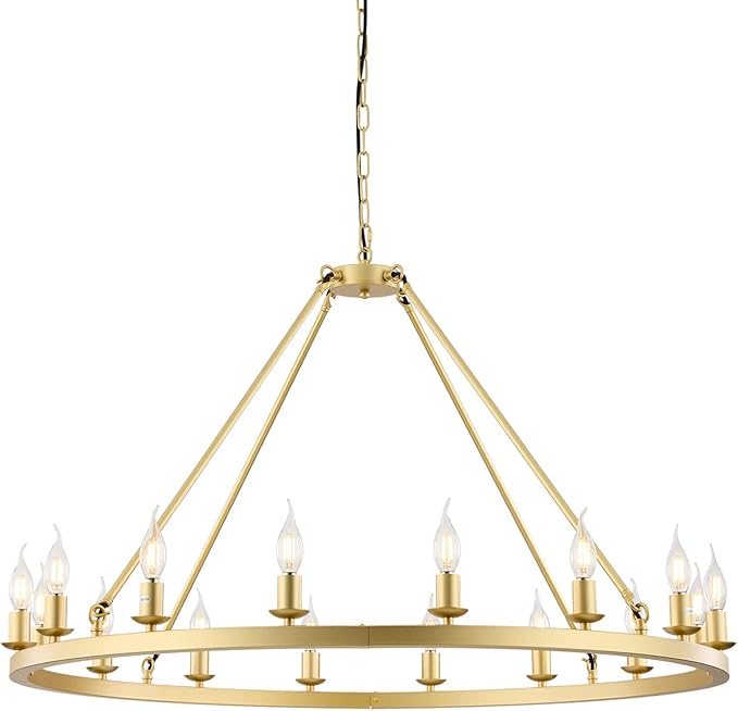 Modern Metal Chromed Chandelier,24-Light 53 inch Luxury Sand Gold Wagon Wheel