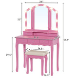 Tri-Fold Mirror and Lights, Makeup Vanity with Wood Upholstered Stool, Vanity Table