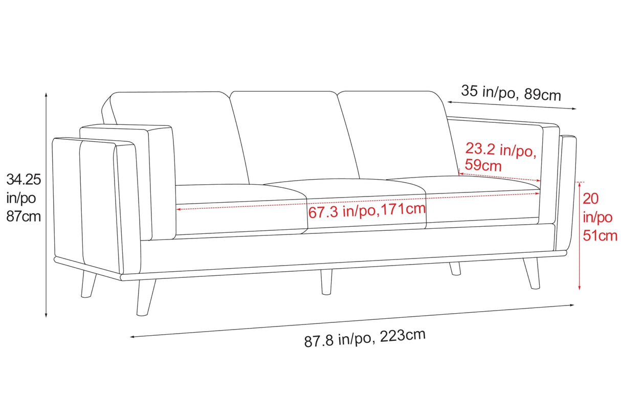 Full Leather Sofa 88” | Pure Full Italian Nappa Leather Couch, Solid Wood Accent