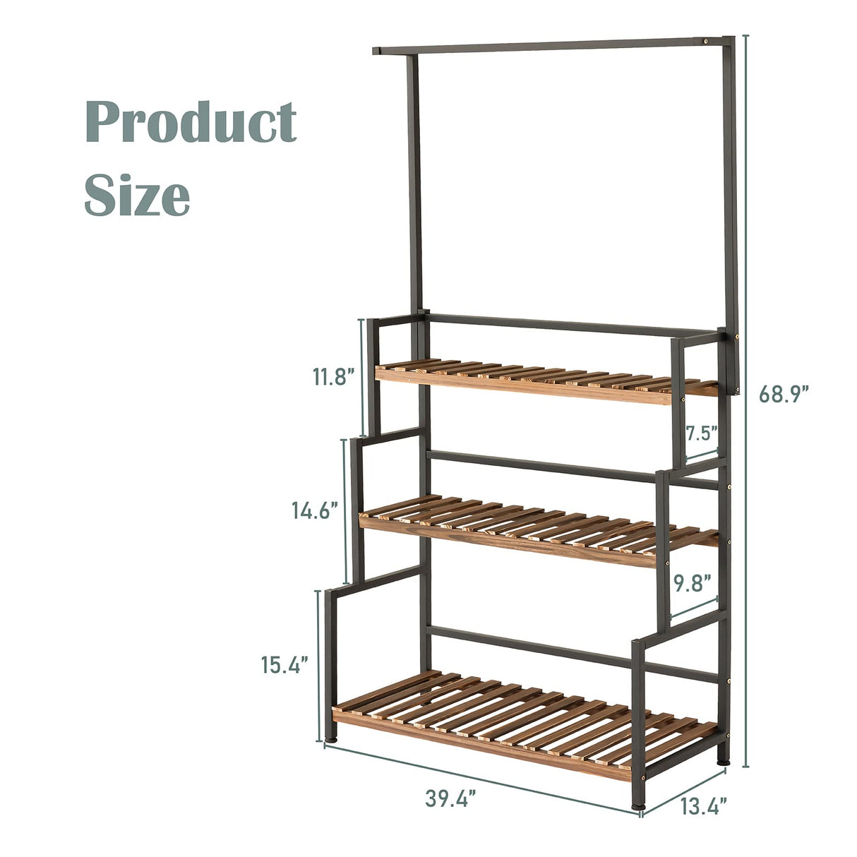 ULIKE Plant Stand Outdoor Indoor Hanging Plant Shelf for Multiple Plants 3 Tier Tall Plant Stand Wood Rack with Metal Frame for Patio Garden Balcony