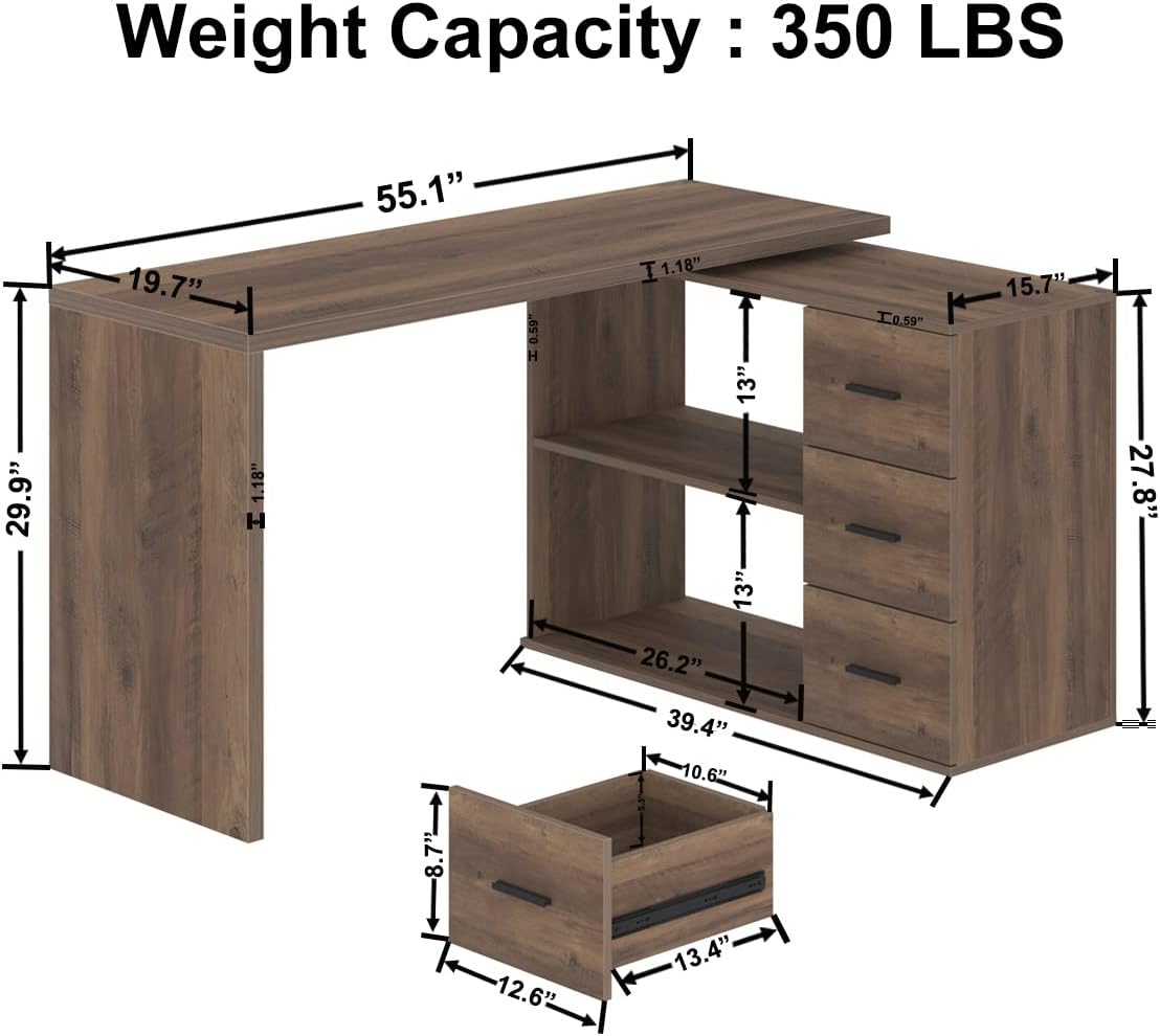 L Shaped Desk with Storage Cabinet, Wood L Shape Desk with Drawers Shelf