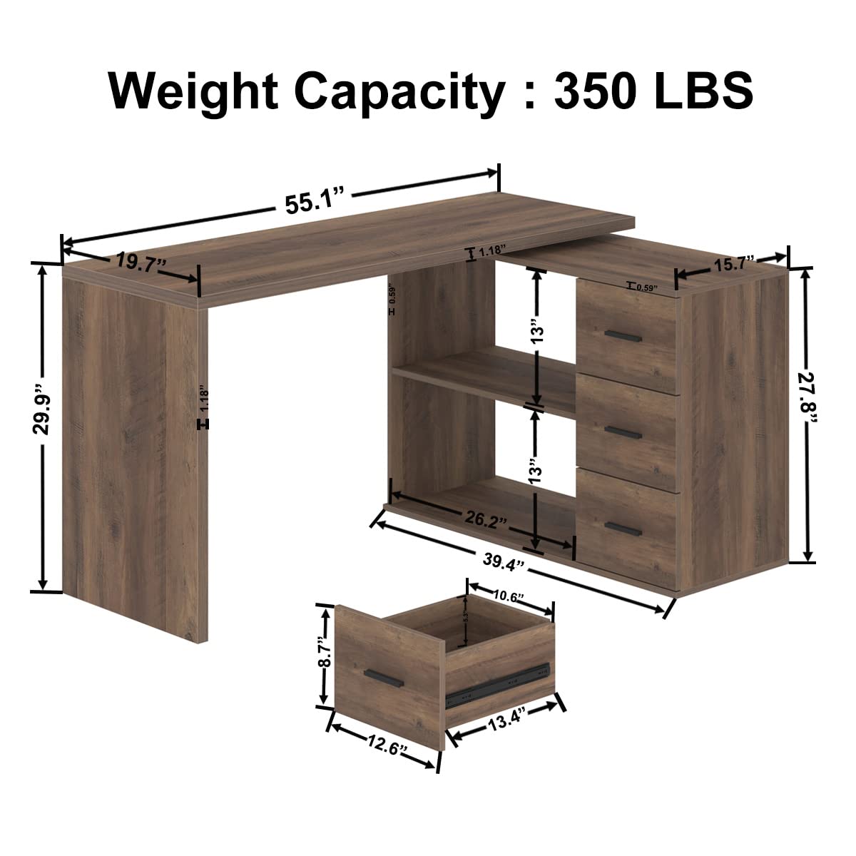 L Shaped Desk with Storage Cabinet, Wood L Shape Desk with Drawers Shelf