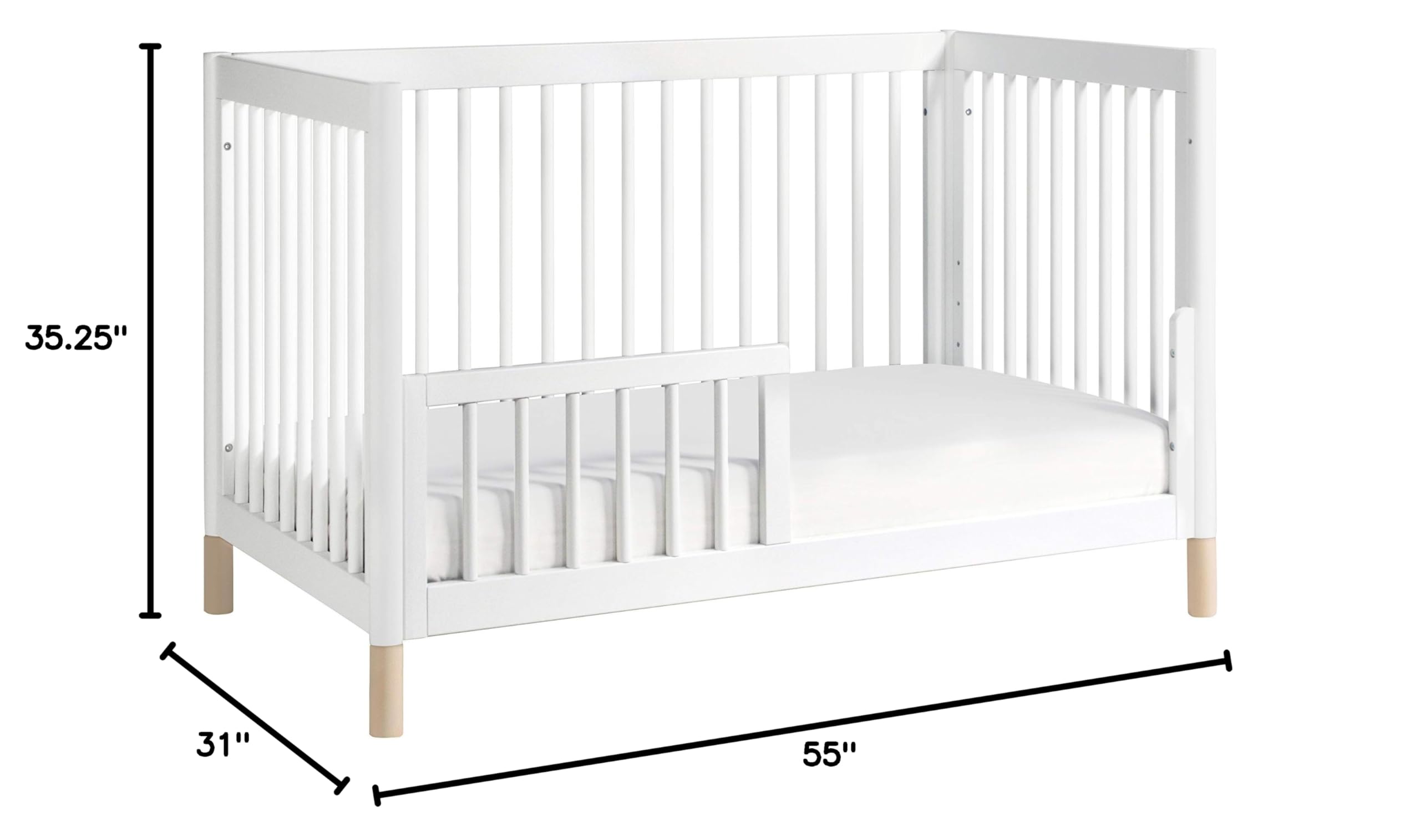 Gelato 4-in-1 Convertible Crib with Toddler Bed Conversion in White and Washed Natural