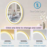 30x20 Inch Oval LED Bathroom Mirror - Gold Frame with Anti-Fog