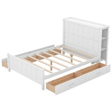 Merax Full Size Platform Bed with Drawers and Storage Shelves, White