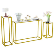 Table Sets 3 Pieces, Faux Marble Console Table Set Include 2 Accent Side Tables