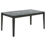 Benjara Abi 63 Inch Dining Table, Beveled Top, Faux Marble Finish, Charcoal, Gray and Black