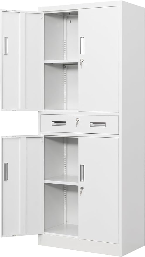 71" H x 28" W x 16" D Locking Storage Cabinet with Adjustable Shelves and One Drawer