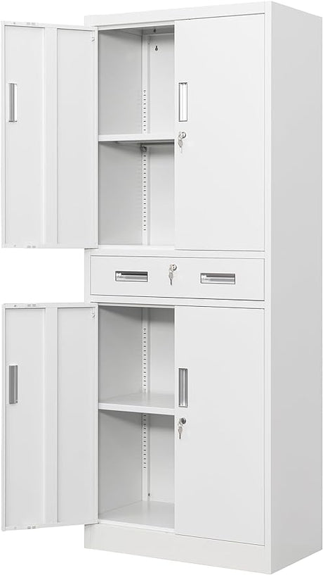 71" H x 28" W x 16" D Locking Storage Cabinet with Adjustable Shelves and One Drawer