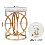 Tribesigns Modern Round End Table Set of 2 with Thick Wood Top, 20" Side Table Cocktail Table with Unique O-Shaped Base, Midcentury Accent Table Nightstand for Living Room Bedroom, White + Gold