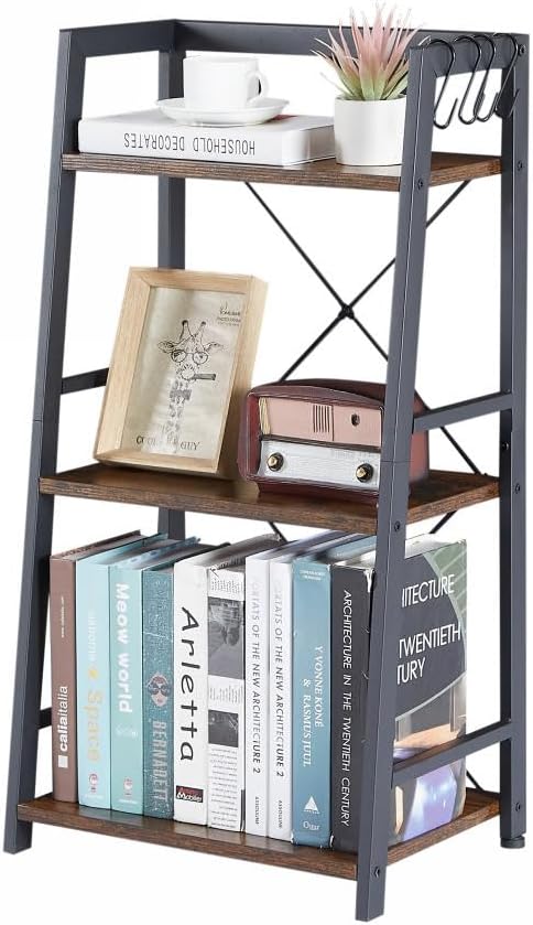 3 Tier Bookshelf, Industrial Bookcase Wood Storage Shelf with Metal Frame for Living Room