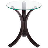 Niles Modern Bent Wood Round Accent Table 17 3/4" Wide Dark Brown Clear Tempered