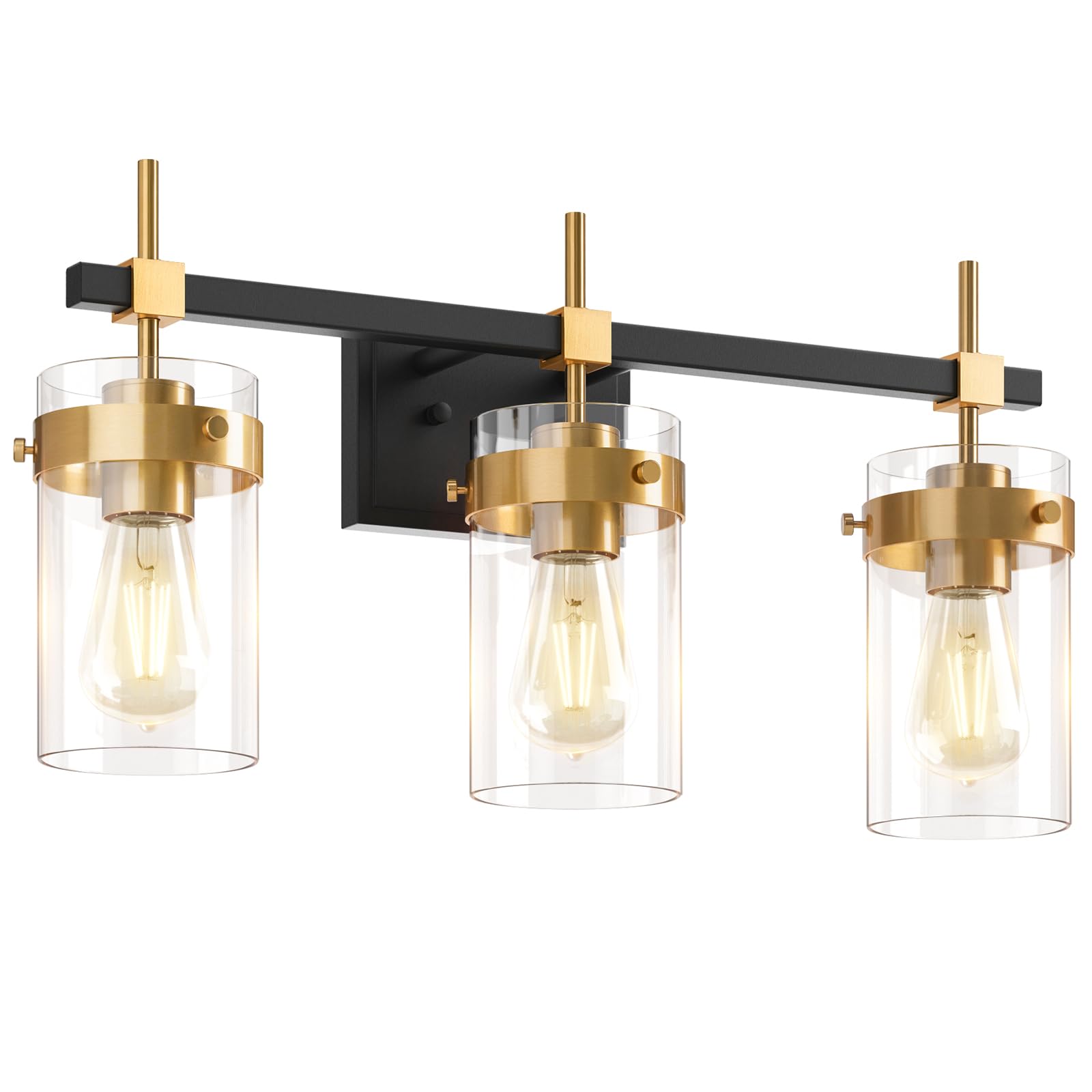 Vintage Vanity Lights for Bathroom, 3-Lights Black and Bronze Light Fixture Over Mirror