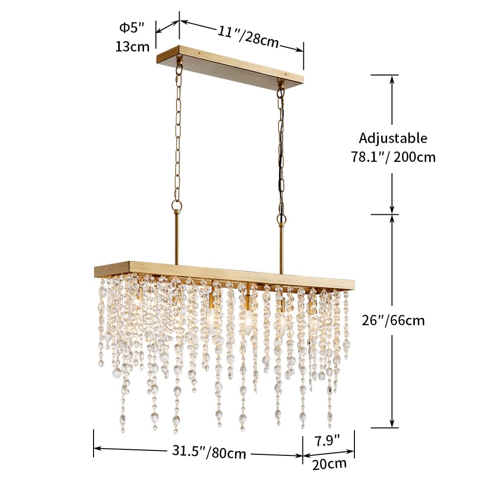 6-Lights Gold Chandeliers for Dining Room, Modern Crystal Pendant Light Fixture,