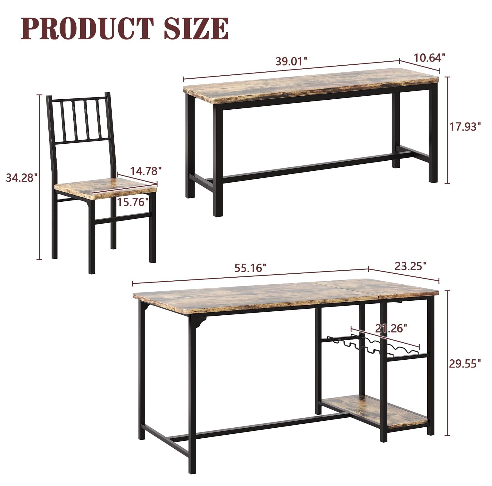 4-Piece Dining Set with Wine Rack Storage