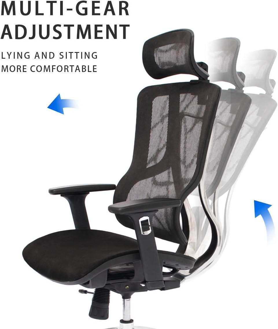 Executive Chair with 2D Adjustable Headrest, Ergonomic Office Chair with Mesh Seat