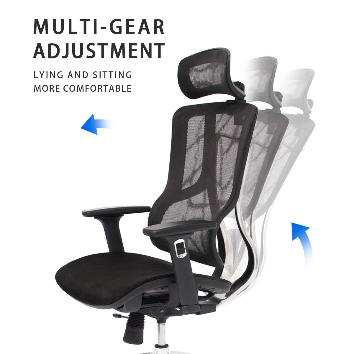 Executive Chair with 2D Adjustable Headrest, Ergonomic Office Chair with Mesh Seat