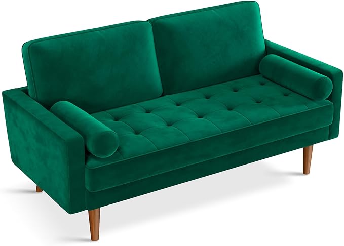 Loveseat Sofa, 58" Blue Velvet Couch Small Couch Love Seat Sofa with Tufted Seat