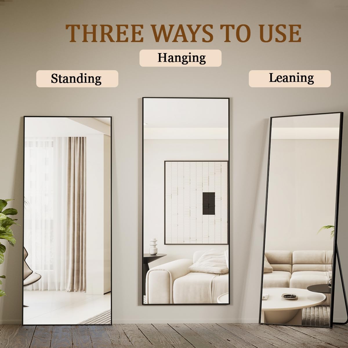 Large Mirrors for Wall, 65"x24" Full Length Mirror with Stand, Full Body Mirror with Aluminum Alloy Frame,