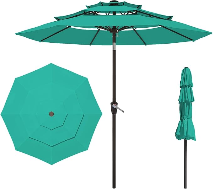 9FT 3 Tiers Patio Umbrella with Push Button Tilt/Crank