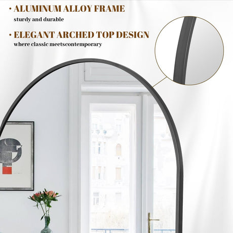 34"x76" Arched Full Length Mirror, Black Large Floor Mirror with Aluminum Alloy Frame Standing Hanging or Leaning Wall-Mounted Mirror