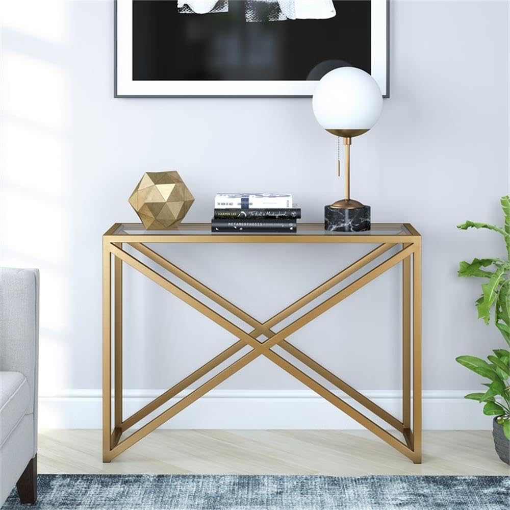 Geometric Metal Console Table in Brass