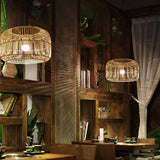 Bamboo Basket Pendant Light - Hollow Creative Lamp Shade Bohemian Wicker Lantern Ceiling Chandelier